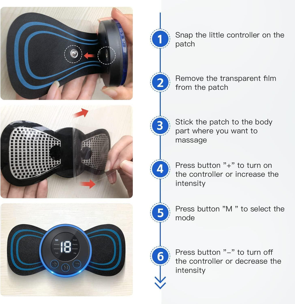 Smart Wireless Mini Massager – Instant Pain Relief Butterfly Patch | 8 Modes &amp; 19 Intensities