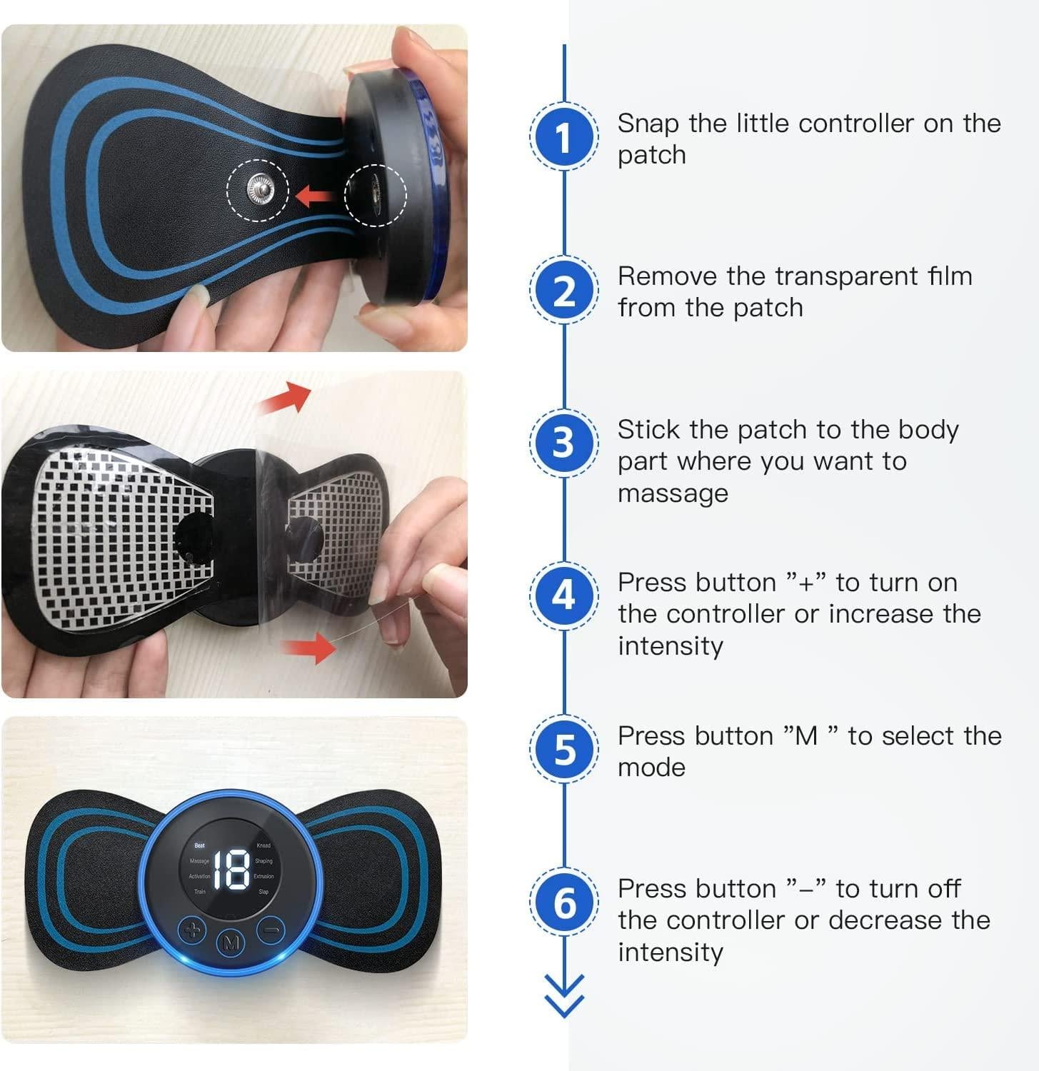 Smart Wireless Mini Massager – Instant Pain Relief Butterfly Patch | 8 Modes &amp; 19 Intensities