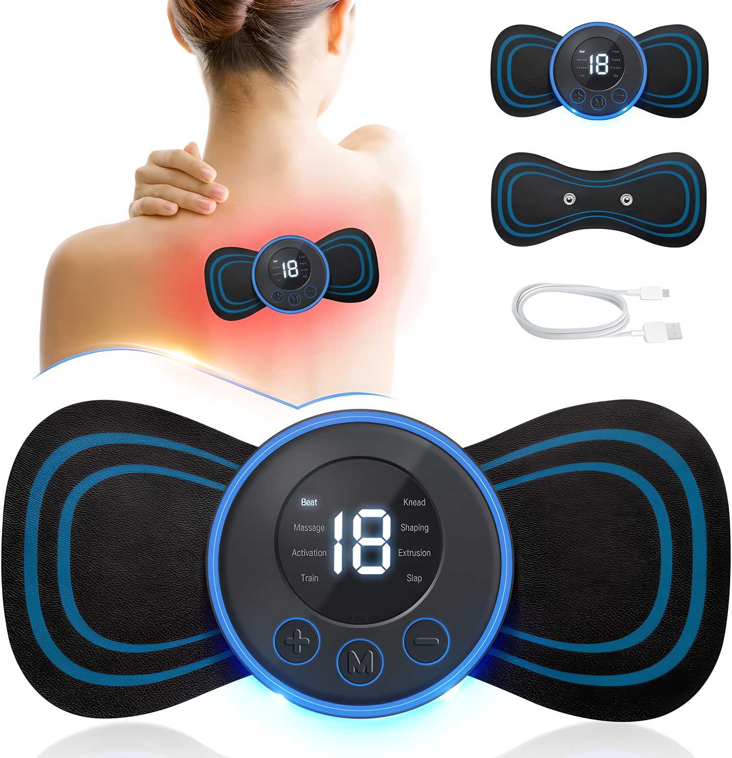 Smart Wireless Mini Massager – Instant Pain Relief Butterfly Patch | 8 Modes &amp; 19 Intensities