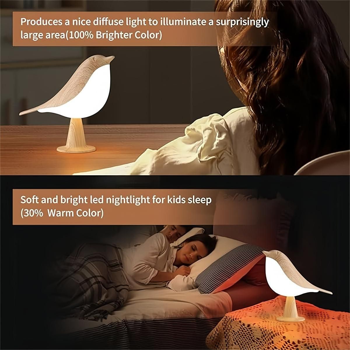 Table Bird Lamp – Touch Control LED with Aroma Diffuser & 3 Color Modes (USB Rechargeable)