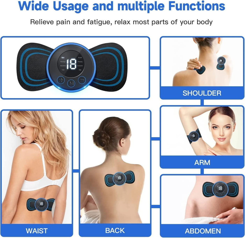 Smart Wireless Mini Massager – Instant Pain Relief Butterfly Patch | 8 Modes &amp; 19 Intensities