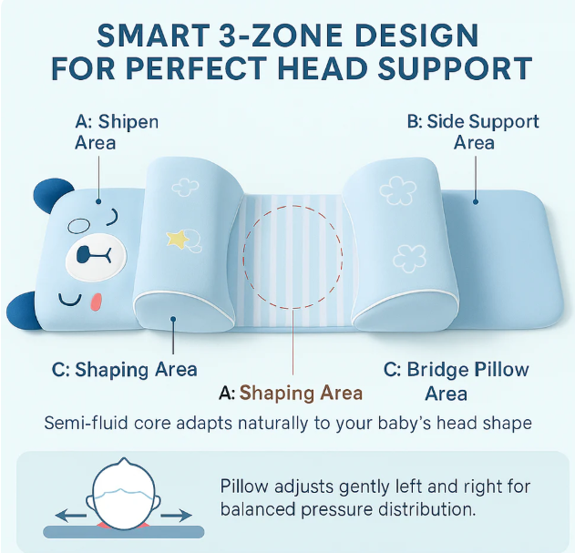 Ergonomic Baby Shaping Head Support Pillow – Newborn Flat Head Syndrome (Plagiocephaly) Prevention