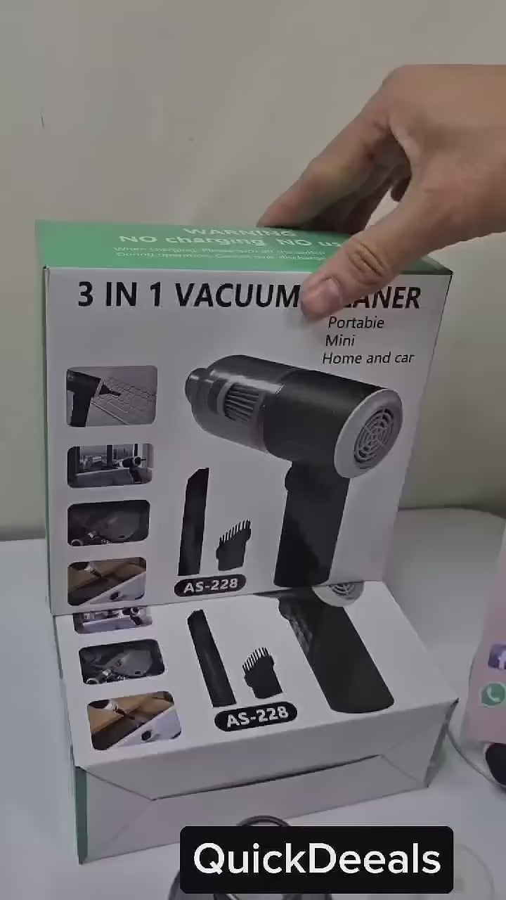 3-in-1 TurboClean™ Portable Car Vacuum & Blower — Wireless, USB Rechargeable, High Power Suction for Car & Home